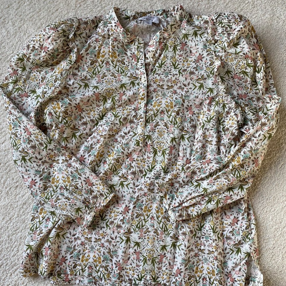 J. Crew Liberty print puff sleeve popover top size Large